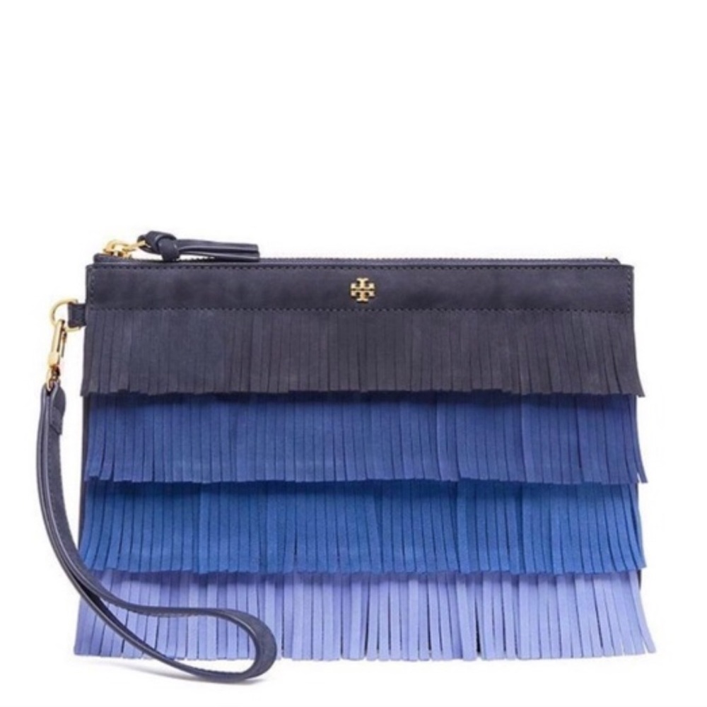 NWT Tory Burch Fringe Medium Flat Pouch & dust bag